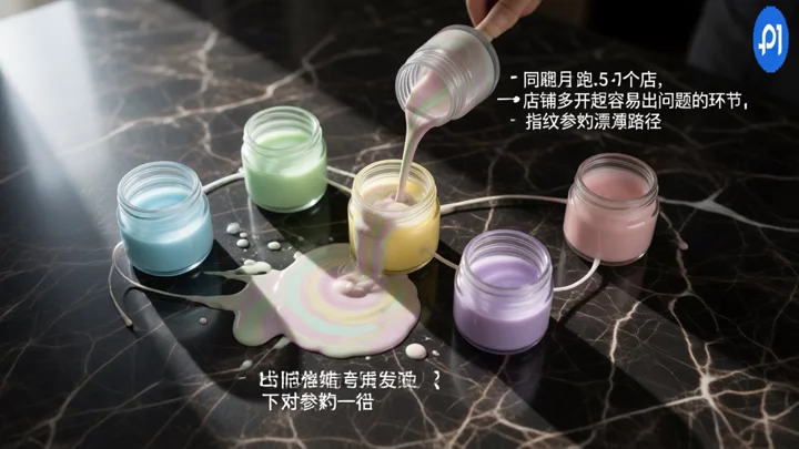 五個玻璃容器透過細流相連，其中一格的液體正滲入相鄰容器，隱喻 Cookie 域交叉污染