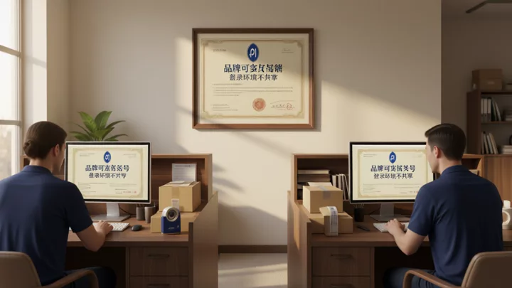 Two independent sales workstations under the same brand, each equipped with a monitor and packing materials