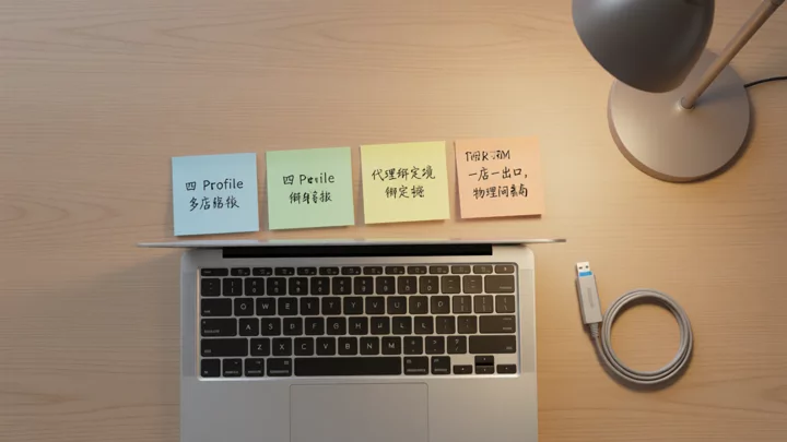 四个独立 Profile 对应的代理出口与工作站物理布局示意