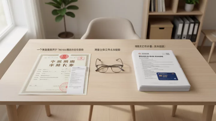 中国营业执照文件与东南亚本土店注册资料的并排放置