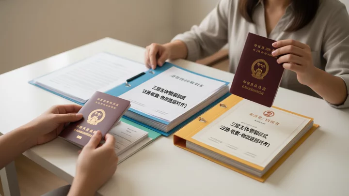 三層主體鏈路斷裂：註冊主體、收款主體與物流主體分離示意
