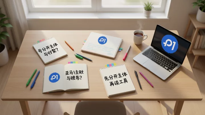 同一工作台上按主体分开摆放的四本账号台账笔记本