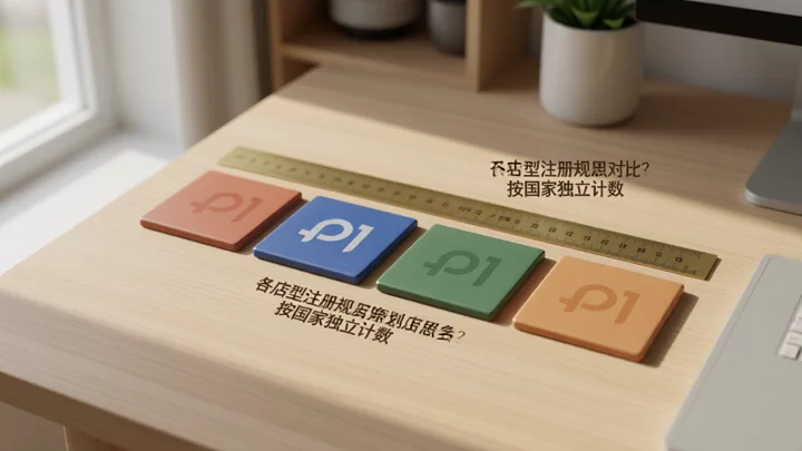 四色瓷片排列示意各店型注册数量上限差异