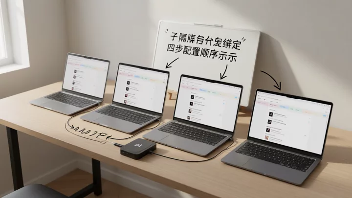Four workstations displayed side by side showing Profile isolation and proxy binding relationships